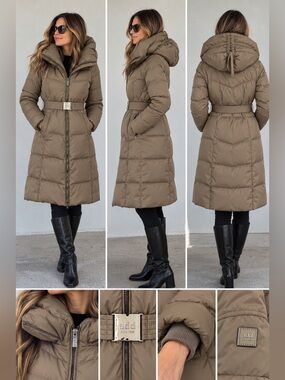 ADD Down Belted Long Goose Down Puffer Coat Taupe US 4
